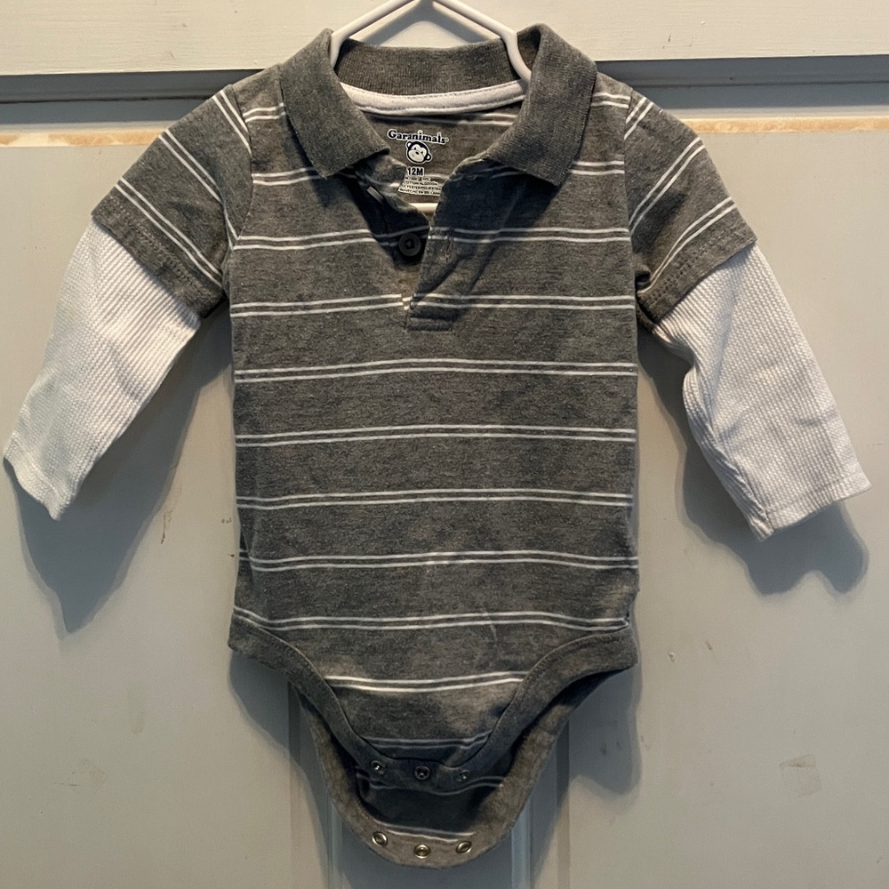 Garanimals Gray and White Striped Bodysuit